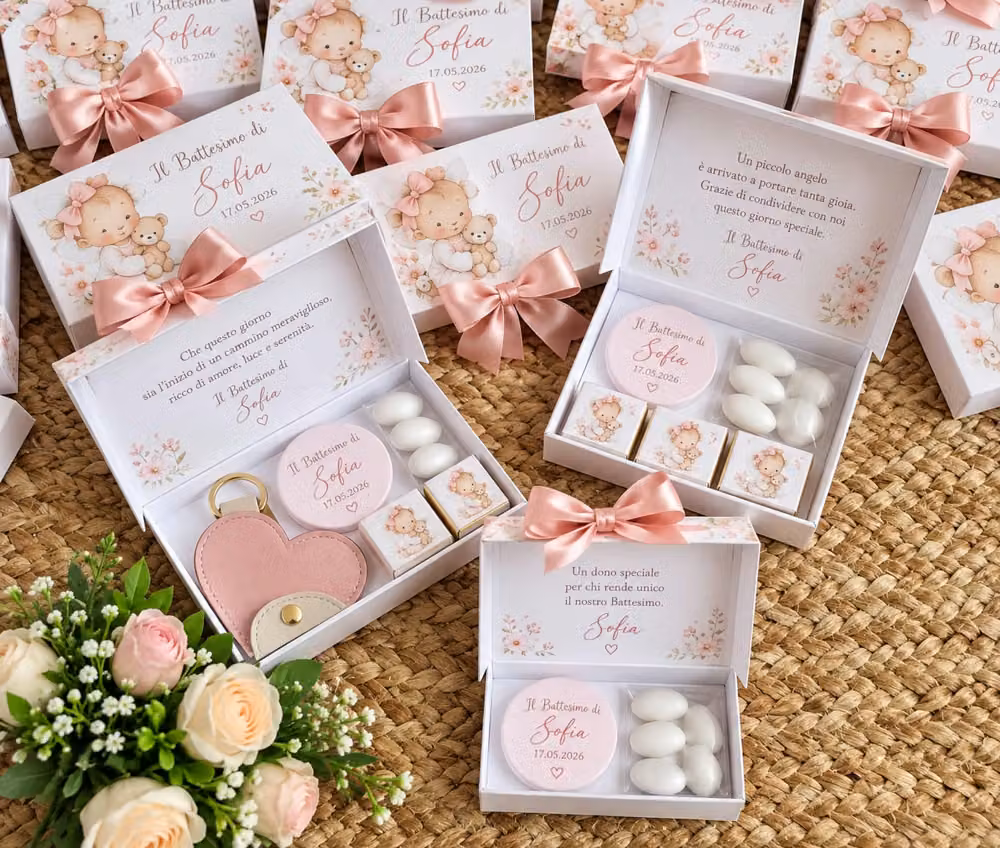 Box grande calamita, confetti, cioccolatini e portachiavi